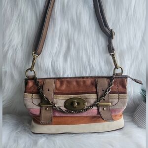 Vintage Fossil Leather & Suede Crossbody Bag - Multicolor Patchwork